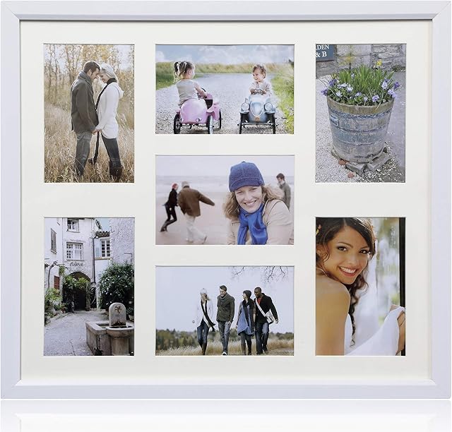 Arpan MDF Multi Aperture Photo Collage Frame for 7 Photos 3 x 6\x 4 nd 4 x 4X 6Photos (White)