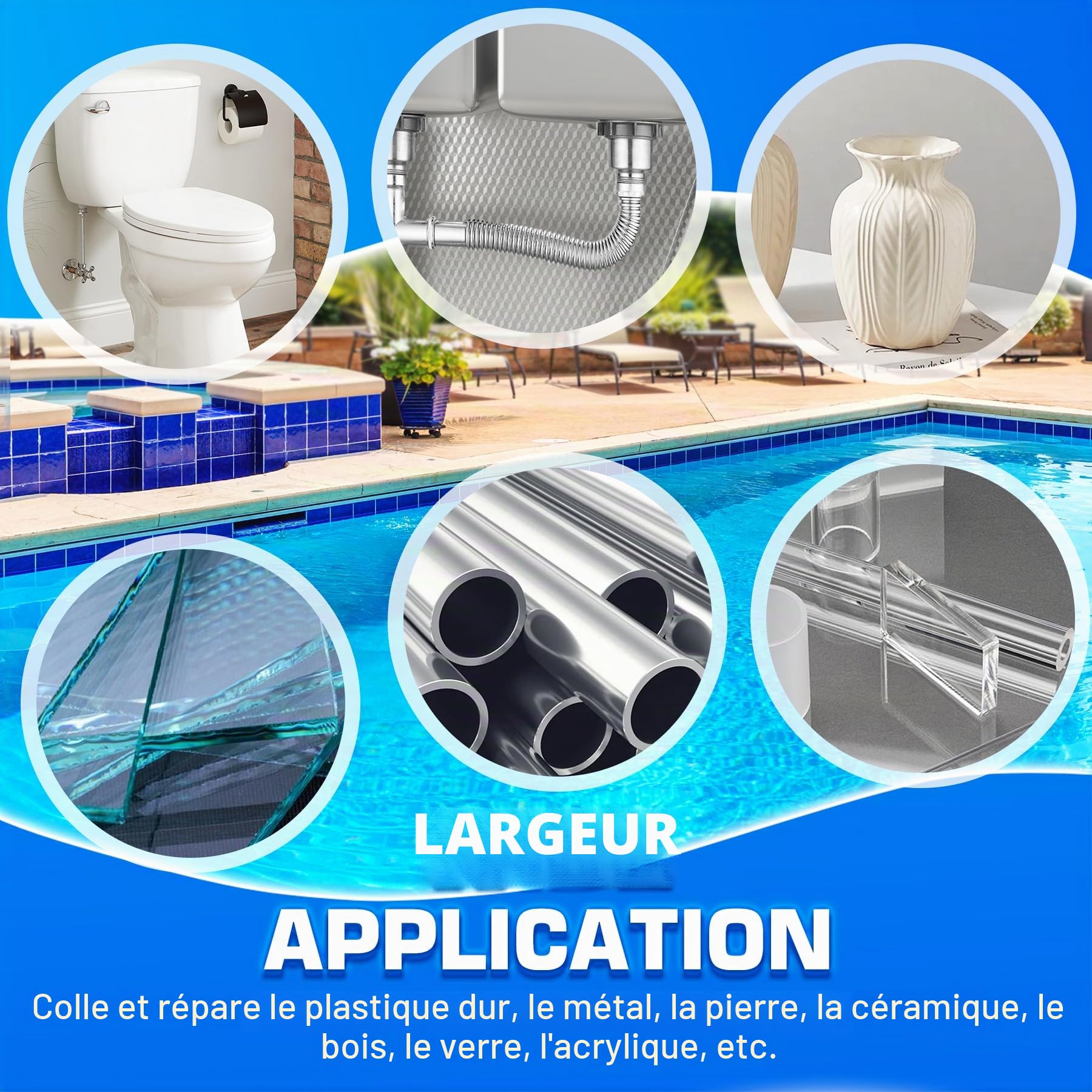 Mastic époxy 340g réparation rapide piscine sous l'eau sur l'eau 2 parties argile gravée métal carreaux plastique