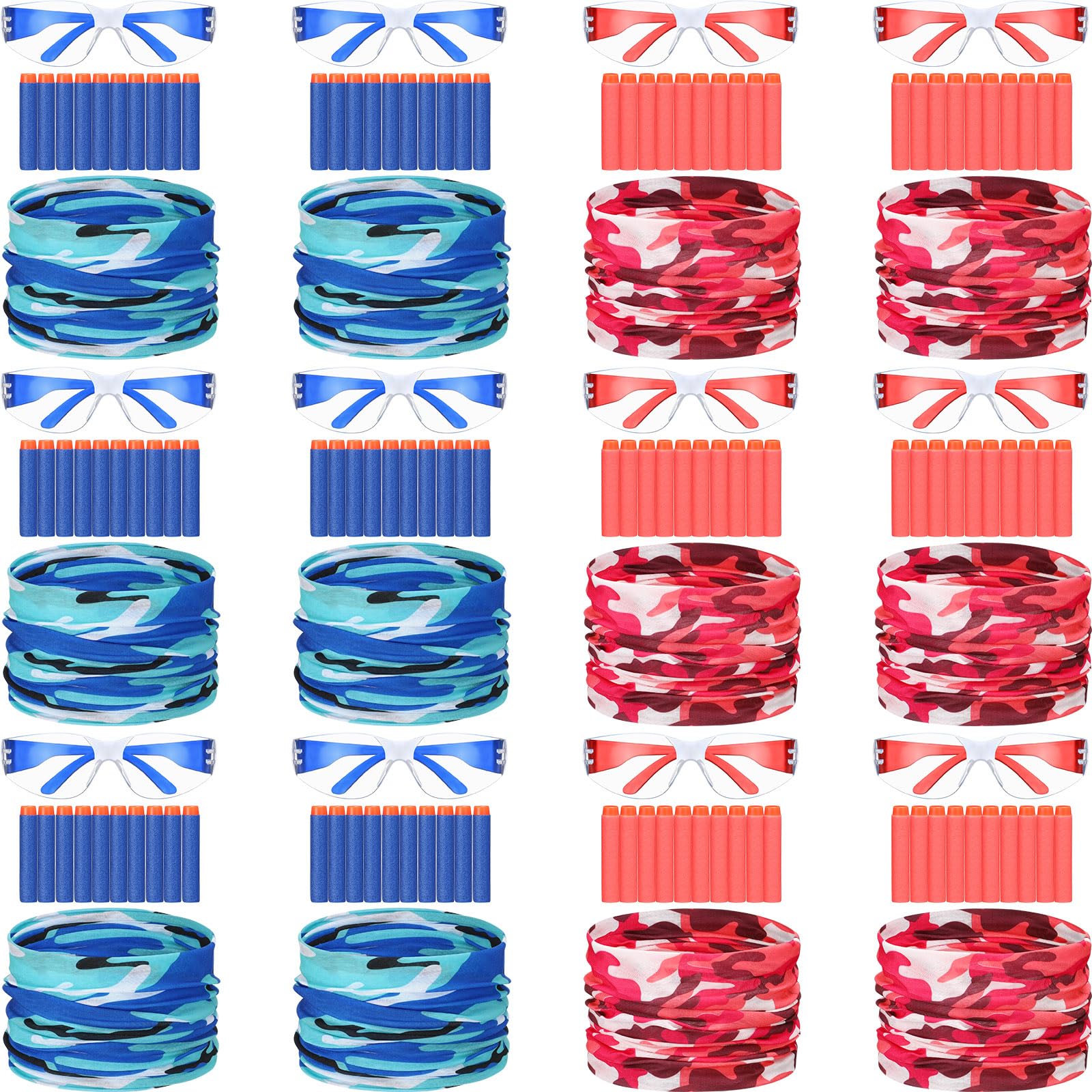12 Sets Party Supplies Compatible with Nerf Party Favor Include 12 Pairs Tactical Glasses 12 Face Mask 120 Foam Bullets Darts for 2 Teams Boys Kids Birthday Party Accessories (Blue, Red)
