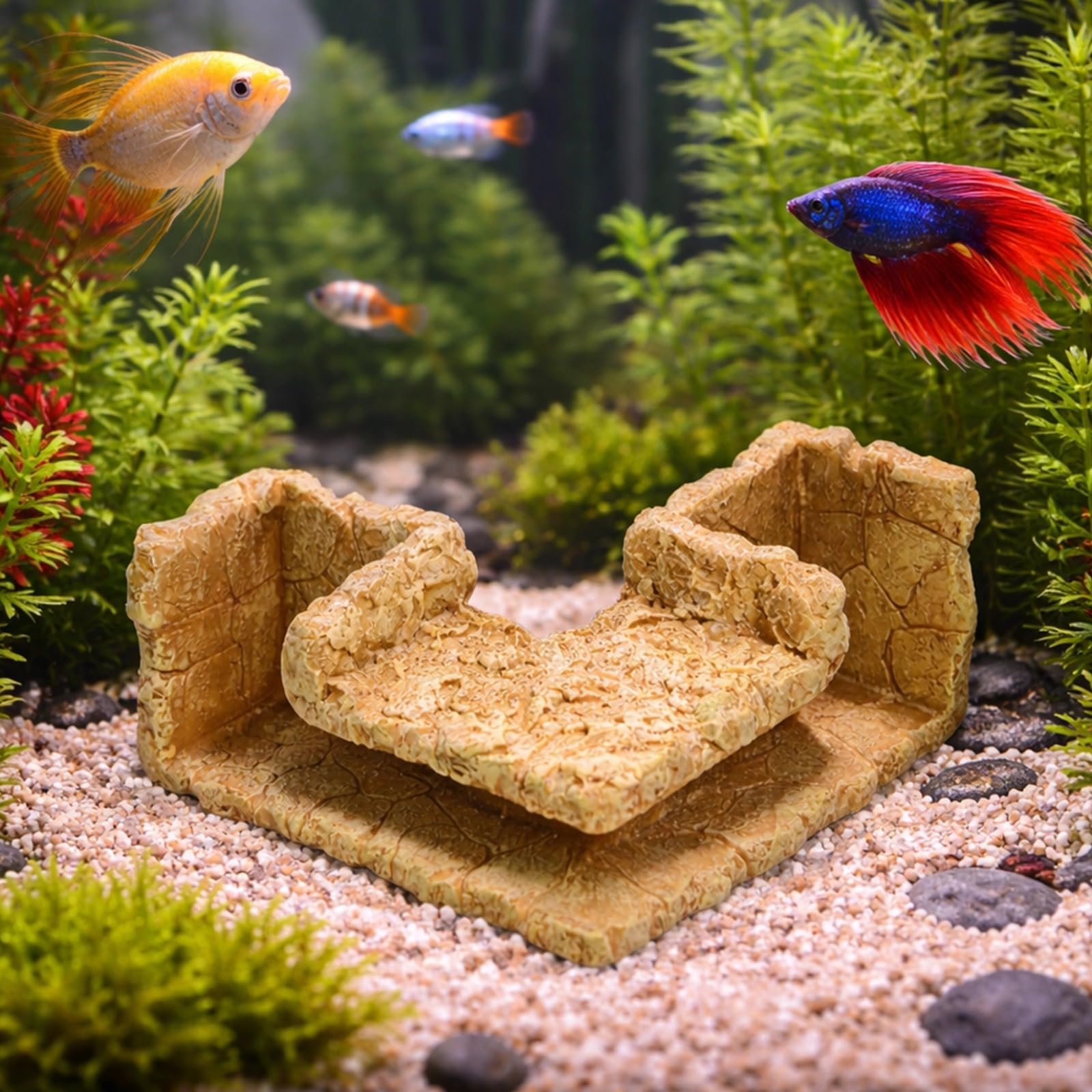 Reptilienversteck aus Harz, Aquarium-Felsecken-Höhle, Fischbecken-Deko, simuliertes Habitat zum Verstecken, Zucht und Eiablage, Garnelenunterschlupf für Unterwasserbereiche