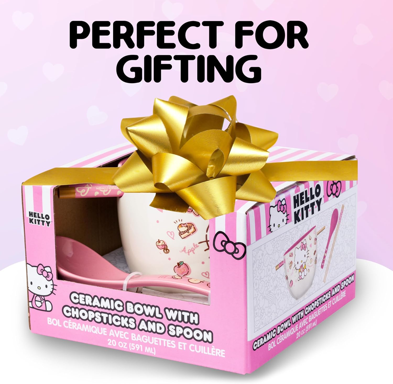 Silver Buffalo Sanrio Hello Kitty Apples and Cinnamon Ceramic Ramen Noodle Rice Bowl with Chopsticks and Spoon, Microwave Safe, 20 Ounces - Image 7