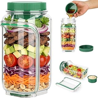 Salad Pod Salad Jar with Vertical Layering & Dressing Cup, Leak-Proof BP...