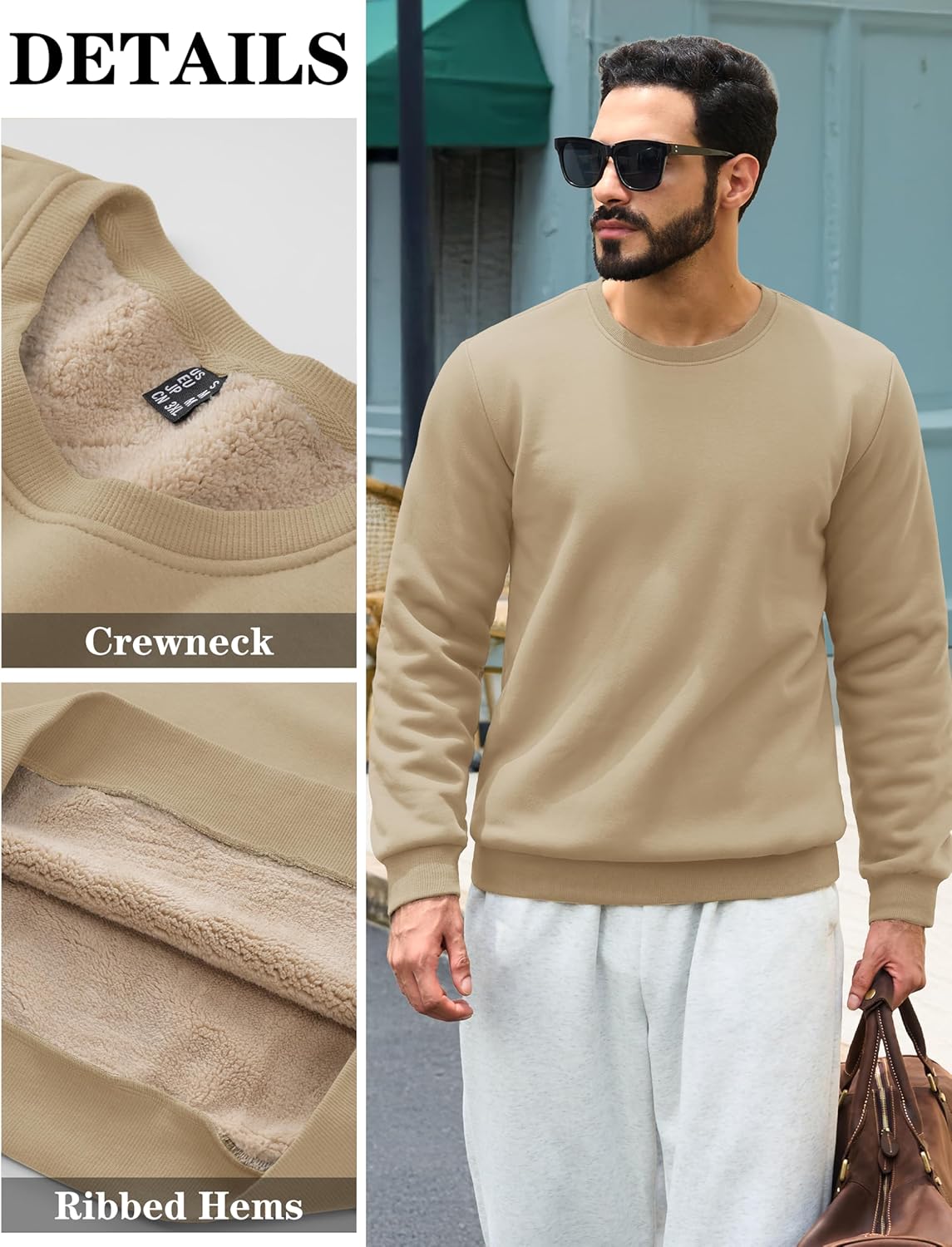 TACVASEN Men's Crewneck Sweatshirt Warm Sherpa Lined Thermal Sweatshirts Heavyweight Long Sleeve Winter Fleece Pullover Shirt - Image 5