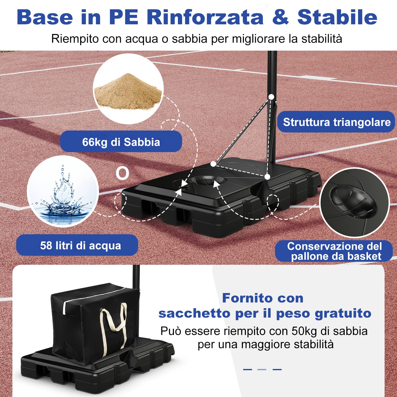 COSTWAY Canestro Basket da Interno ed Esterno per Adulti, Canestro da Basket Professionale e Regolabile in Altezza da 245 a 305 cm con Tabellone da 111cm, Base Riempibile e 2 Ruote