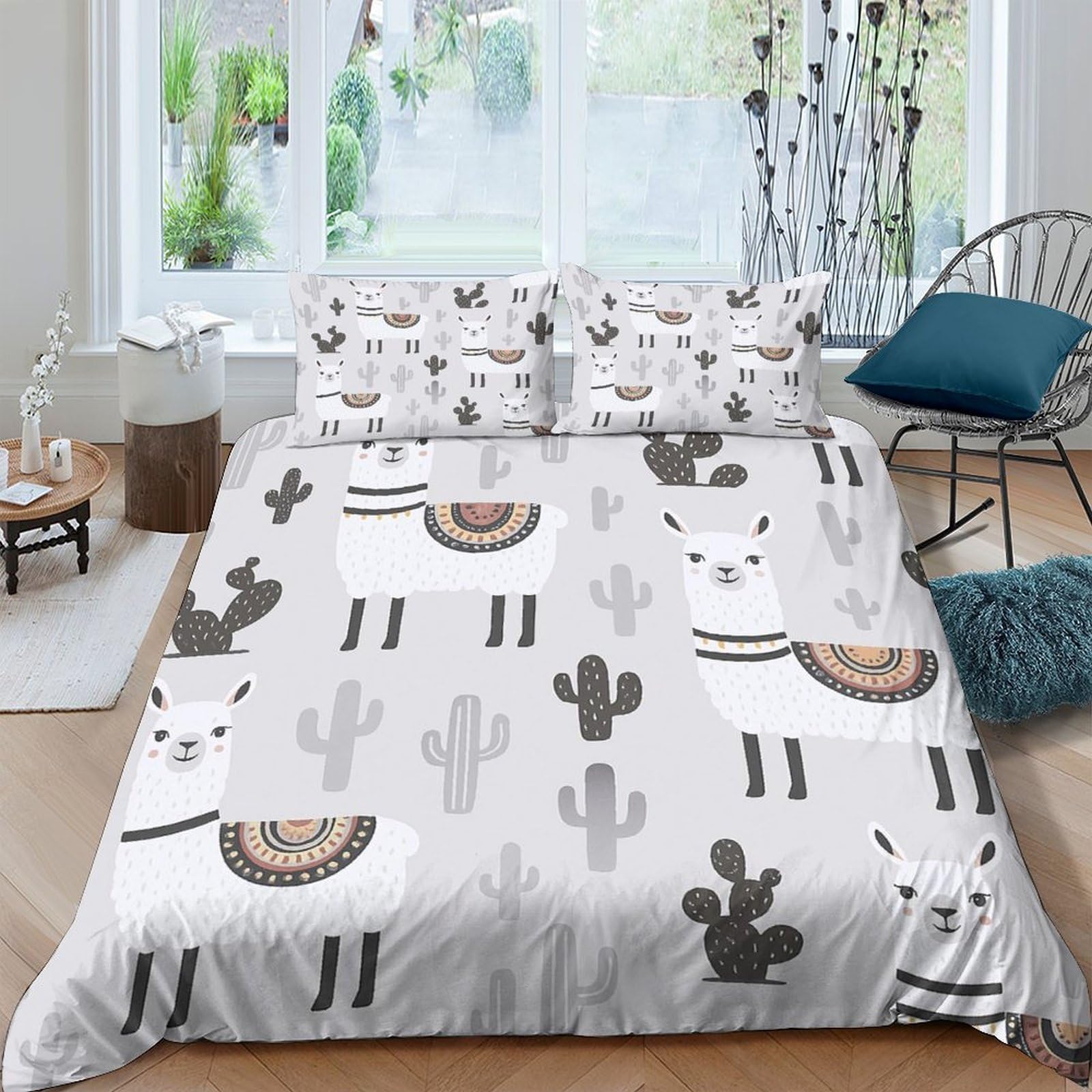 Ctjqhvkz Style-1 3D Printed Llama Cactus Fitted Sheet Microfiber Soft Anti-Slip Bed Cover Bedroom Dorm Mattress Protection Decor Single（135X200cm）