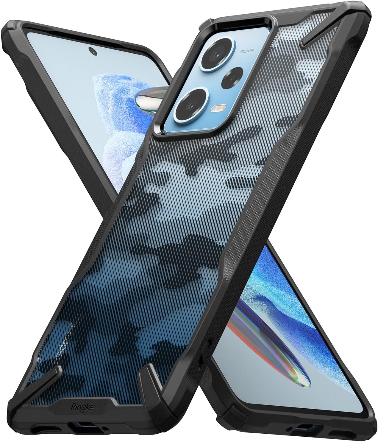Ringke Fusion-X Compatible with Redmi Note 12 Pro 5G / Poco X5 Pro 5G Case Back Cover Camo Hard Back Soft Flexible TPU Bumper Scratch Resistant Shockproof Protection - Camo Black