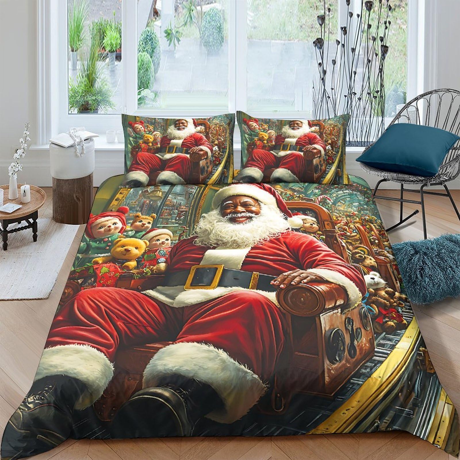 Ctjqhvkz Style-6 3D Printed Christmas Santa Claus Fitted Sheet Microfiber Festive Red Bed Cover Bedroom Home Decoration Single（135X200cm）