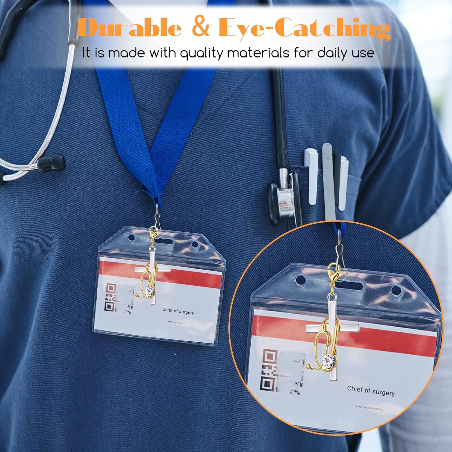 Gjinxi Cross with Stethoscope Badge Charm Cute Nurse Badge Reel Charm Women Necklace Accessory for Doctor Medical Assistant Student RN LPN RT Nursing Healthcare Field Graduation Appreciation Gift