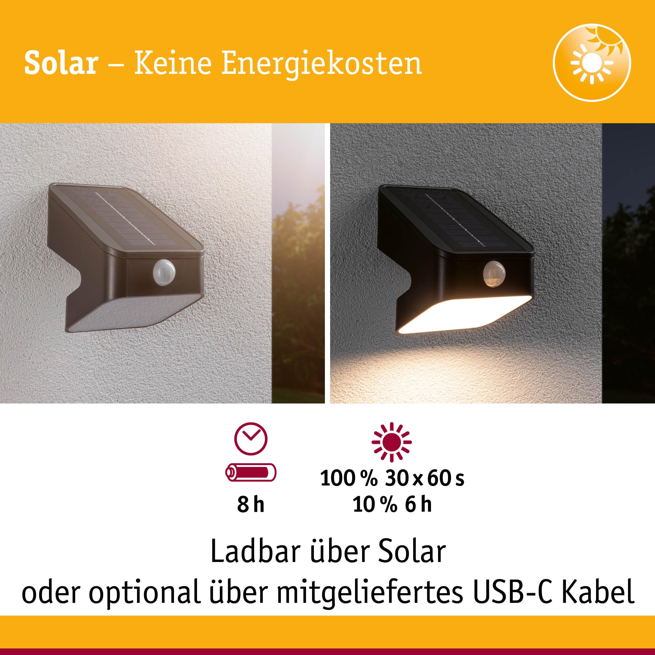 Paulmann 94608 Solarna myjka ścienna LED LeslyTwilight Controlled Motion Detector (IR) IP65Square 113x126mm3000K 5,5W 400lmantracyt plastik