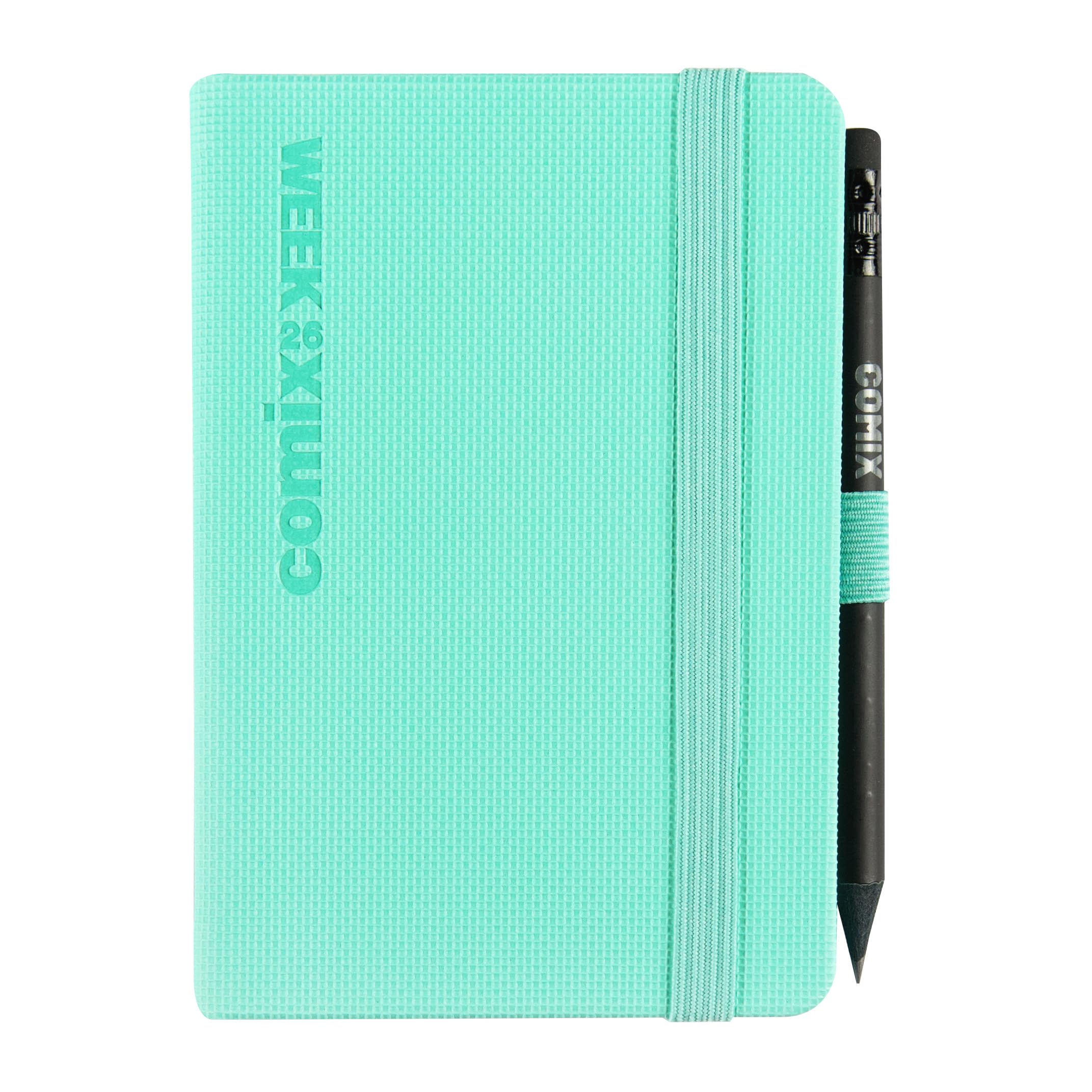 COMIX, Pocket - 2026 Weekly Planner 12 Months, with Elastic Band and Elastic Loop for Pencil or Pen, Including Comix Pencil, Double Bookmark - 8 x 12 cm, Tiffany