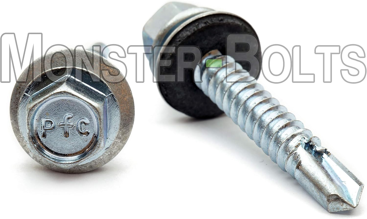(250) #14 x 1-1/2" Indent HWH with Bonded EPDM Sealing Washer, Hex Washer Head Unslot, 1/4" Zinc #3 Point Self Drilling TEK Sheet Metal Roofing Screws - MonsterBolts (250, 1/4" x 1-1/2")