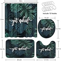 Vista 2 de Arttown Juego de baño verde con cortina de ducha y alfombras y accesorios, Palm Tree Beach Tropical Get Naked, decoración de baño verde, 4 piezas