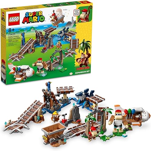LEGO Super Mario Diddy Kong's Mine Cart Ride Expansion Set 71425, juguete de construcción coleccionable con figura Funky Kong construida en