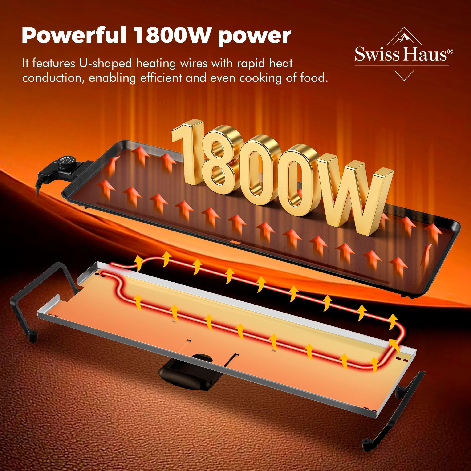 Plaque cuisson électrique Grill 70x23cm 1800W Nero SH-TP70