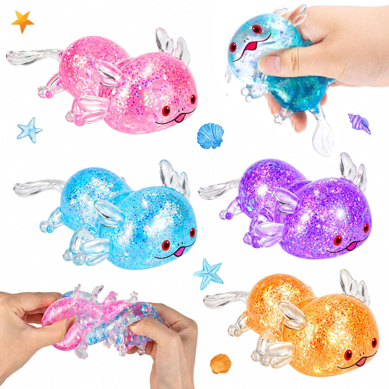 Axolotl Squishy Stress Balls, 4 Pcs Squishy Fidget Toys for Adults & Kids — image 1