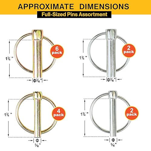 Miniatura 3 de Wellmax Surtido de 36 pines de linchamiento en 316", 14", 516" y 716" de diámetro, pasadores de seguridad resistentes chapados en zinc