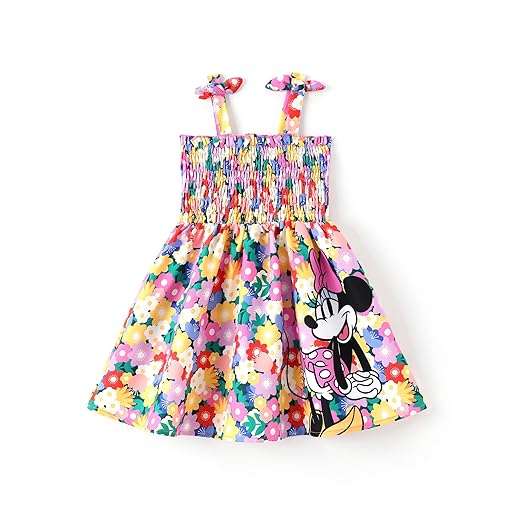 Disney Vestido infantil Princess Frozen Elsa Minnie Stitch com tiras de gravata borboleta para verão roupa de festa de aniversário 2-9 anos