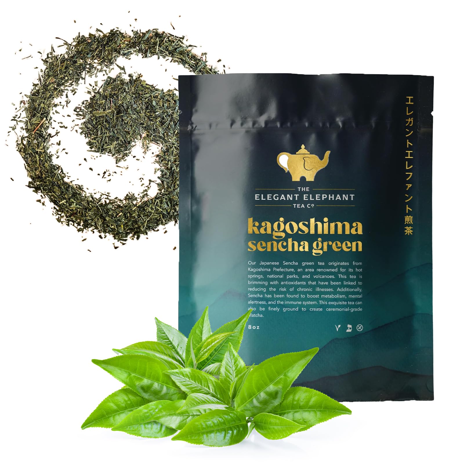 Japanese Sencha Green Tea, Organic Loose Leaf Sencha Tea – Antioxidant & Detox Support – Refreshing Hot or Iced Green Tea – 8 oz Resealable Bag (Makes