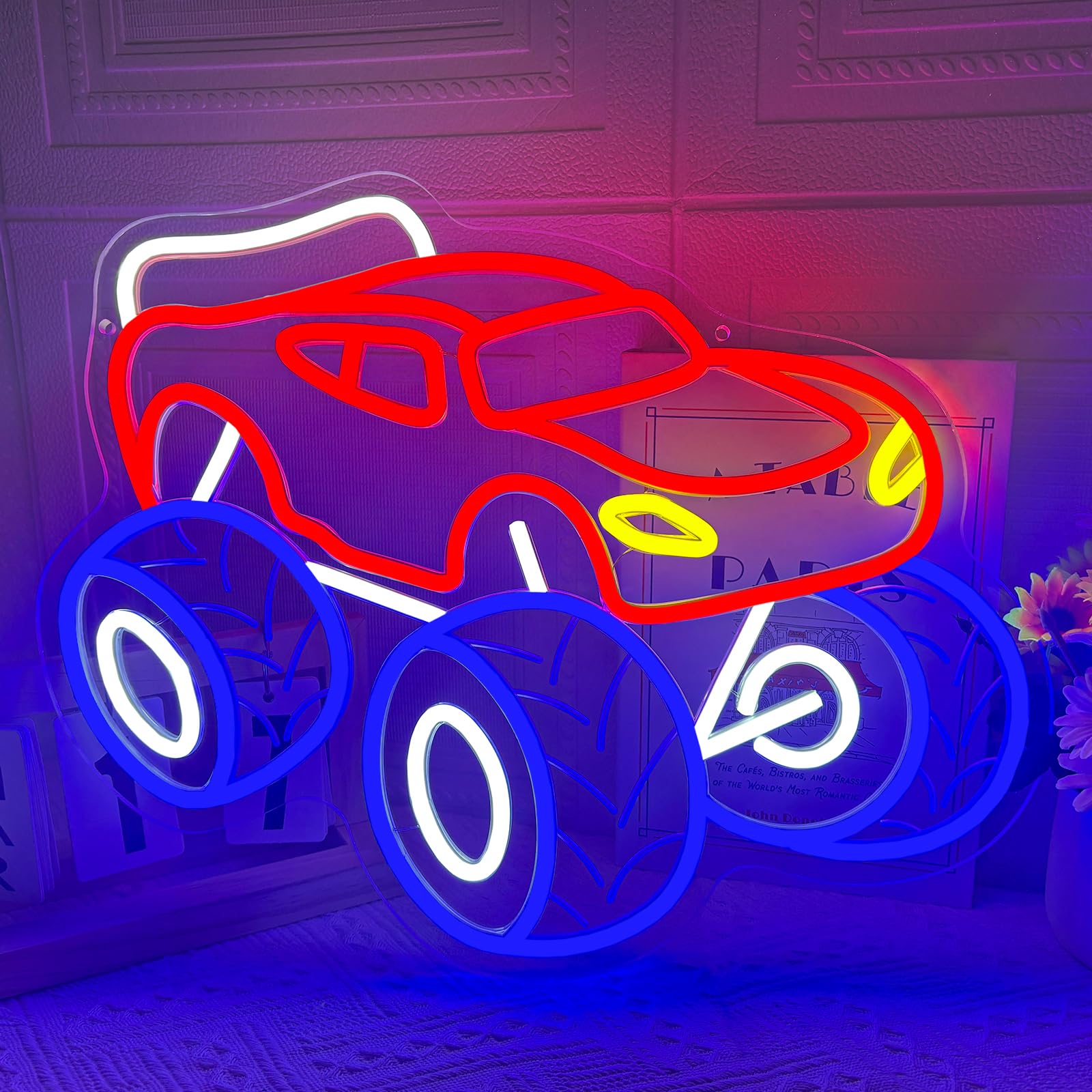 Monster Truck Neon Light Sign, Big Wheel Off Road Truck LED Neon Light for Wall Decor, USB Dimmable Neon Signs for Kids Boys Bedroom Game Room Man Cave Birthday Gift