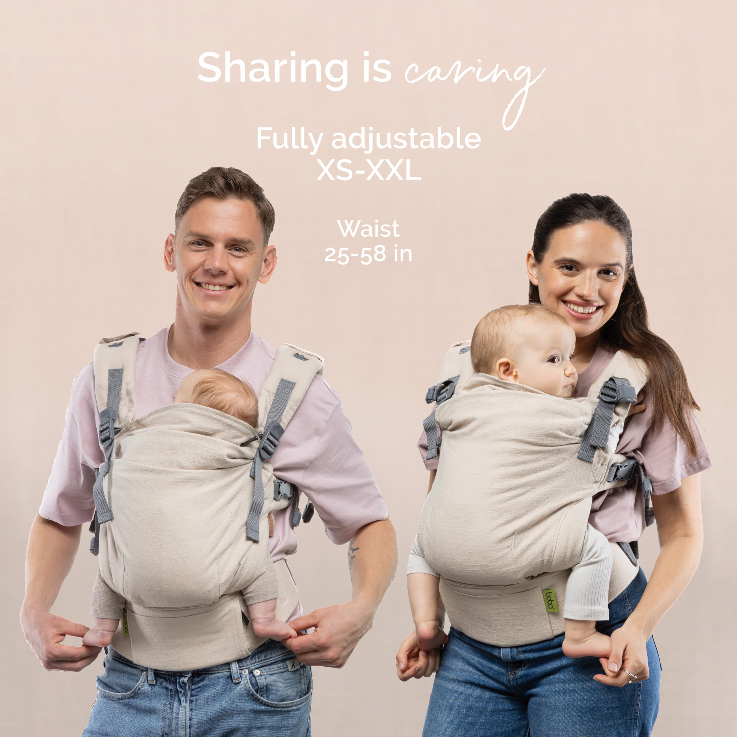 Boba X Baby Carrier Newborn to Toddler - Adjustable Front and Backpack Carrier Petite to Plus Size 7-45 lbs, Ergonomic Baby Carrier with Crossable Straps - Breathable Linen Blend - Linen Pampas — view 6