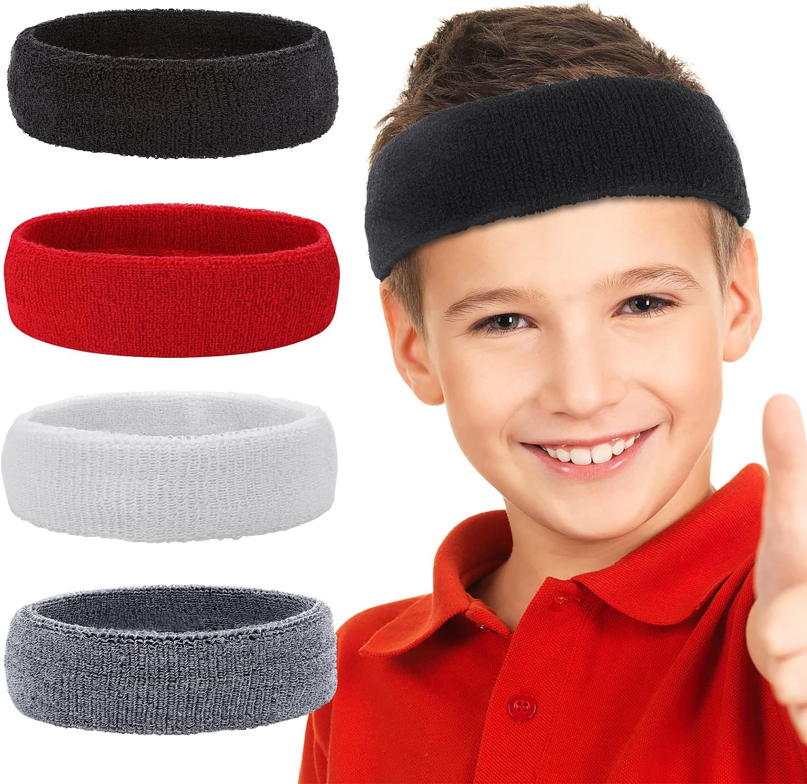 Lusofie4Pcs Sport Kids Headbands,Sweat Headband for Boys Girls Athletic Elastic Headbands Colorful for Football Basketball Headband,Over 5 Years Old