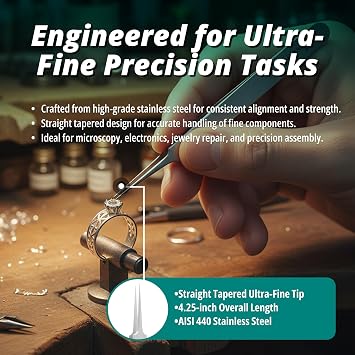 Excelta - 5-S-PI - Tweezers - Ultra Fine Point - Straight Tapered - Two Star - SS, 0.06 Height, 0.375 Wide, 4.25 Length