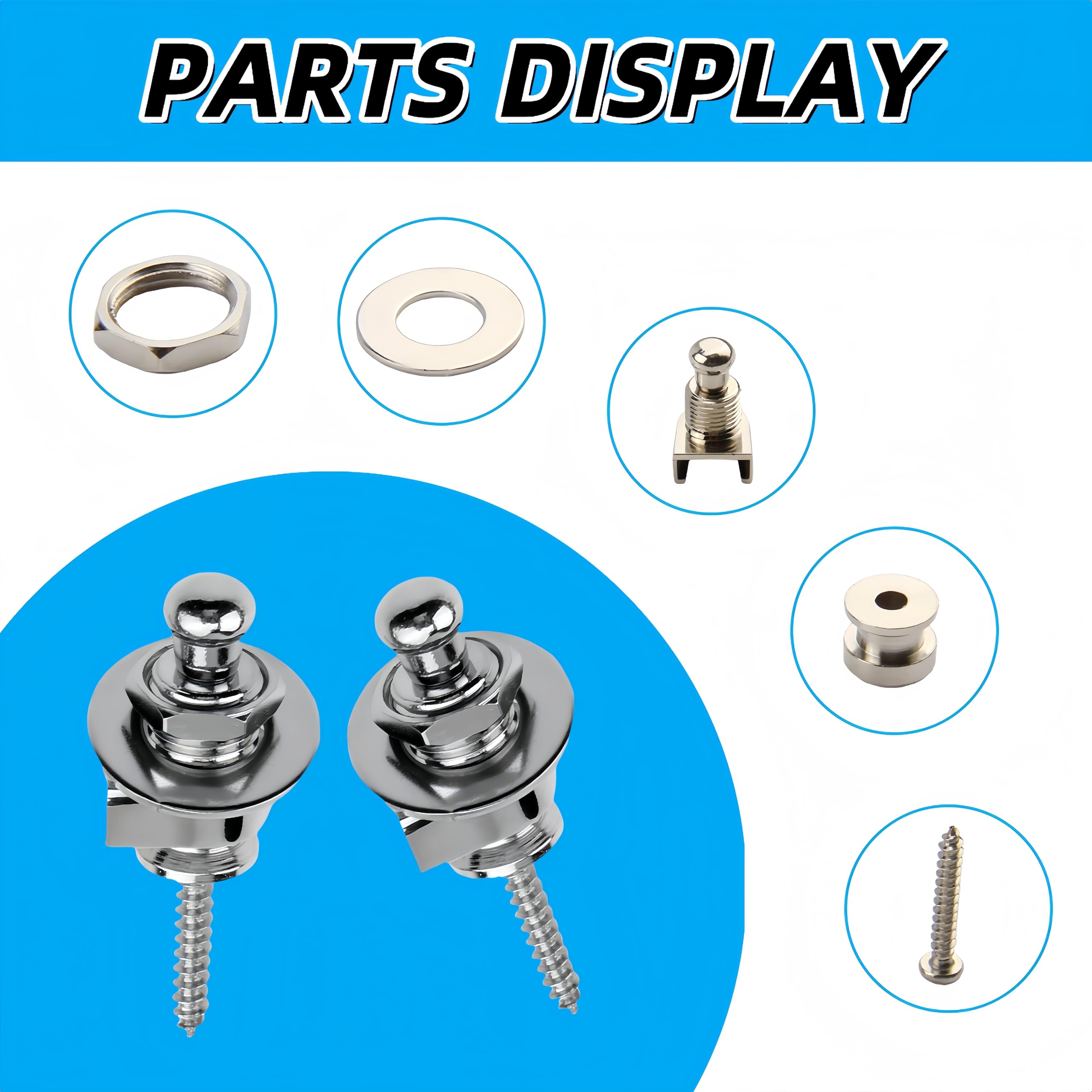2 PCS Quick Release Straplocks Non-Slip Guitar Metal Strap Lock and Button Set Robust Strap Lock Replacement for Acoustic Electric Bass Guitar Ukulele Replacement - Image 4