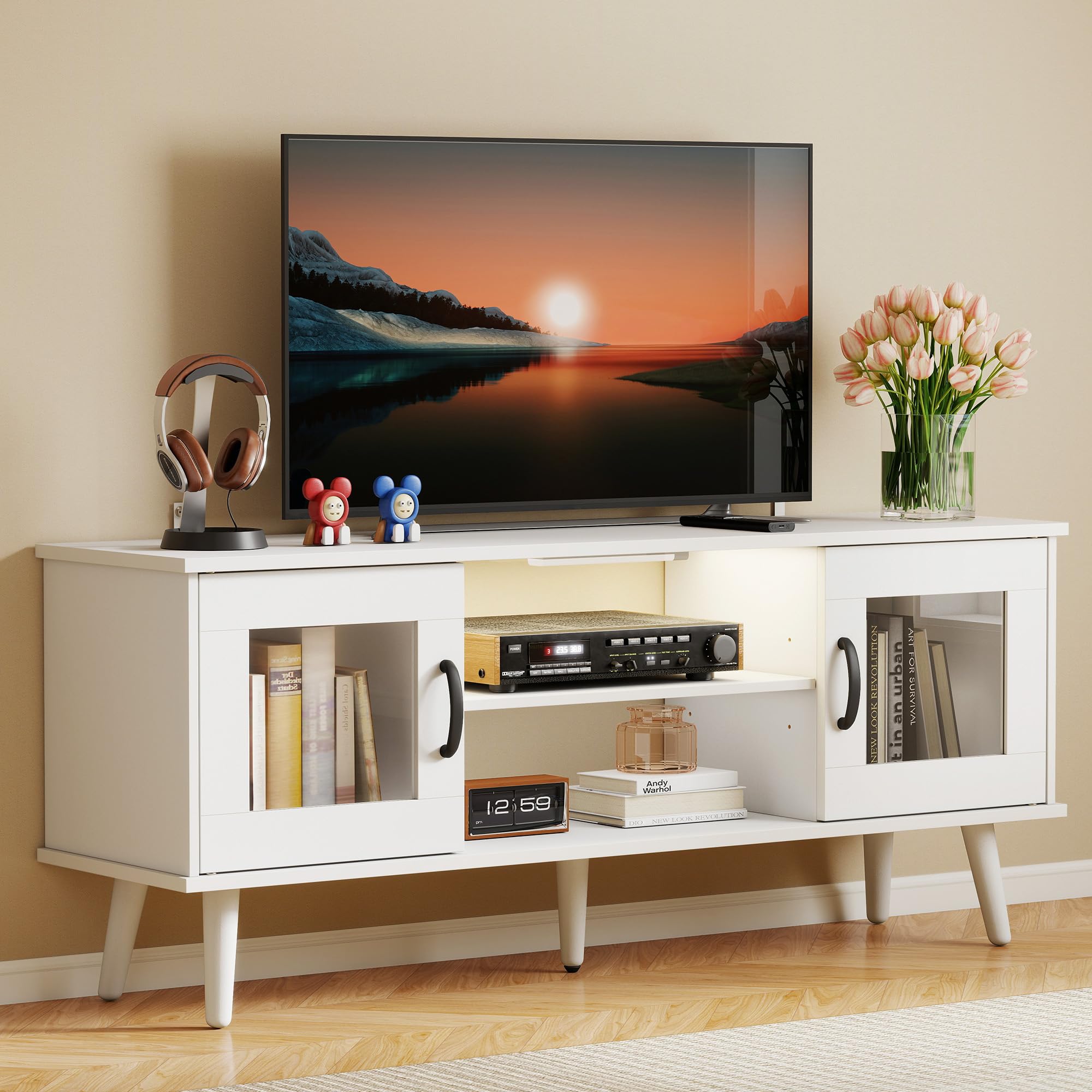 Amazon.com: Turosur Wood TV Stand for 55 Inch TV, Mid Century