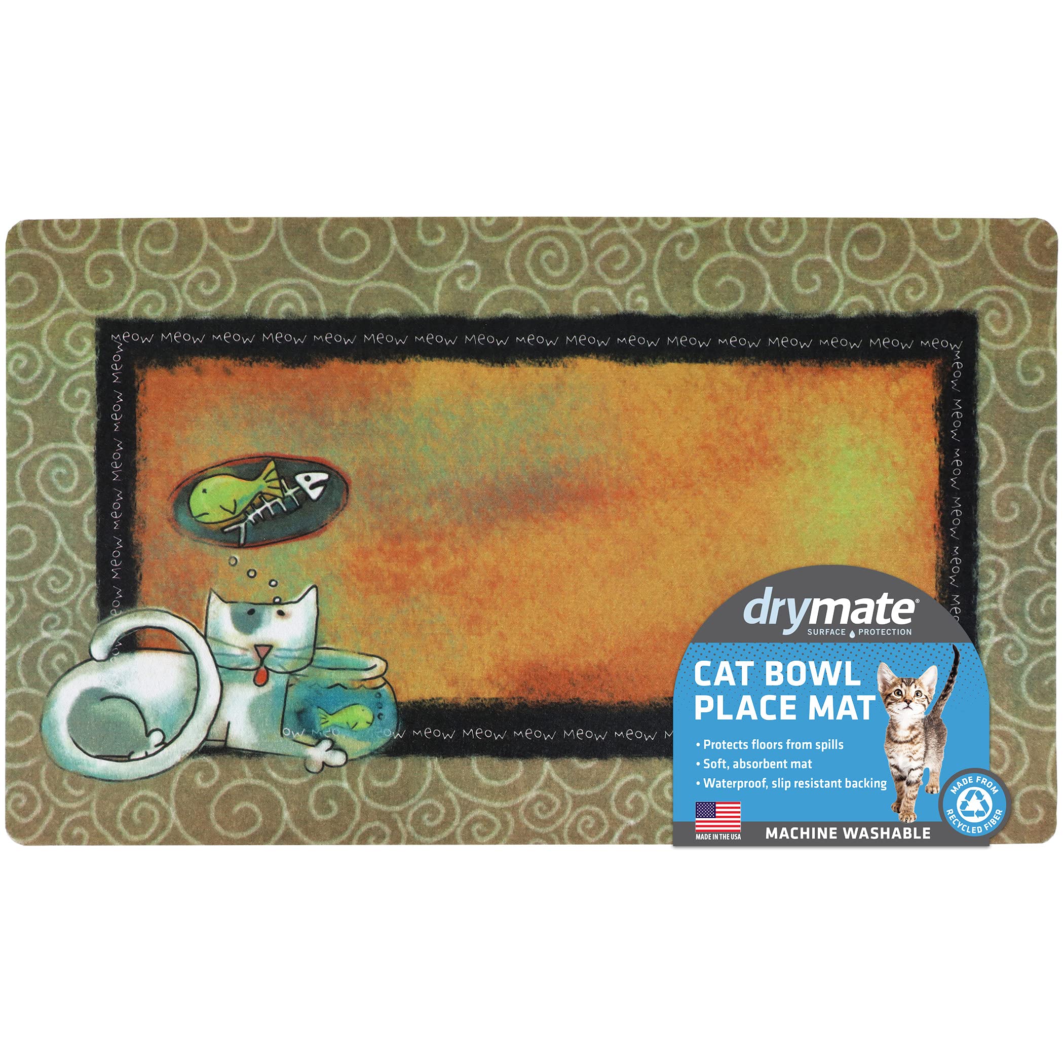 Drymate 12 by 20-Inch Cat Bowl with Place Mat in Fish Kitty Design
