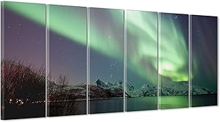 ConKrea QUADRO SU TELA CANVAS - INTELAIATO - PRONTO DA APPENDERE - Aurora Boreale Astrale - Cielo notturno - Polo Nord Sud Lapponia - Natura Paesaggio Panorama - 190x70cm (cod.4846)