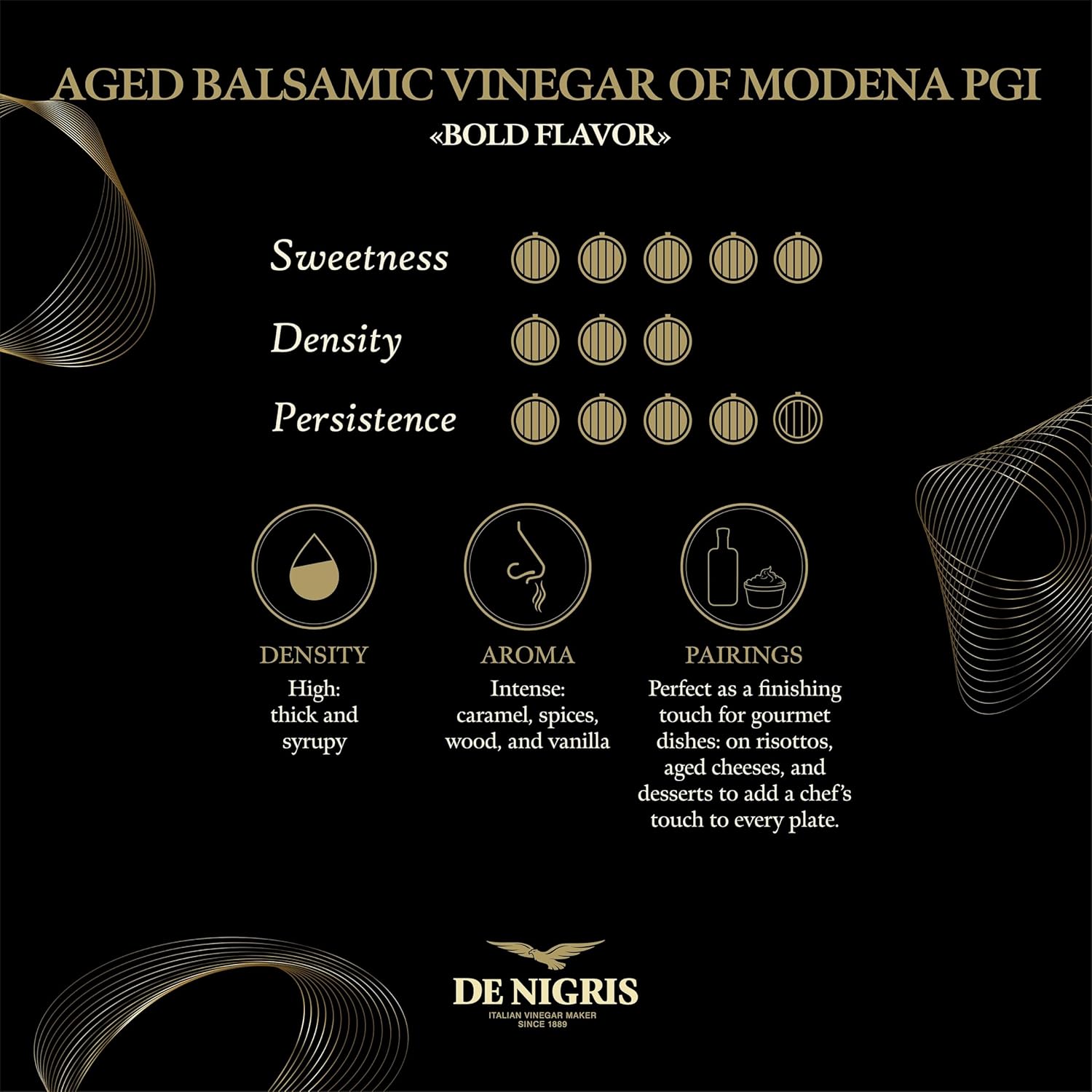 De Nigris Balsamic Vinegar Of Modena Excellence Line, Red Eagle Bold Flavor, 8,5 Oz (250ml) | Balsamic Vinegar From Modena Italy, Sublime And Full-bodied Taste