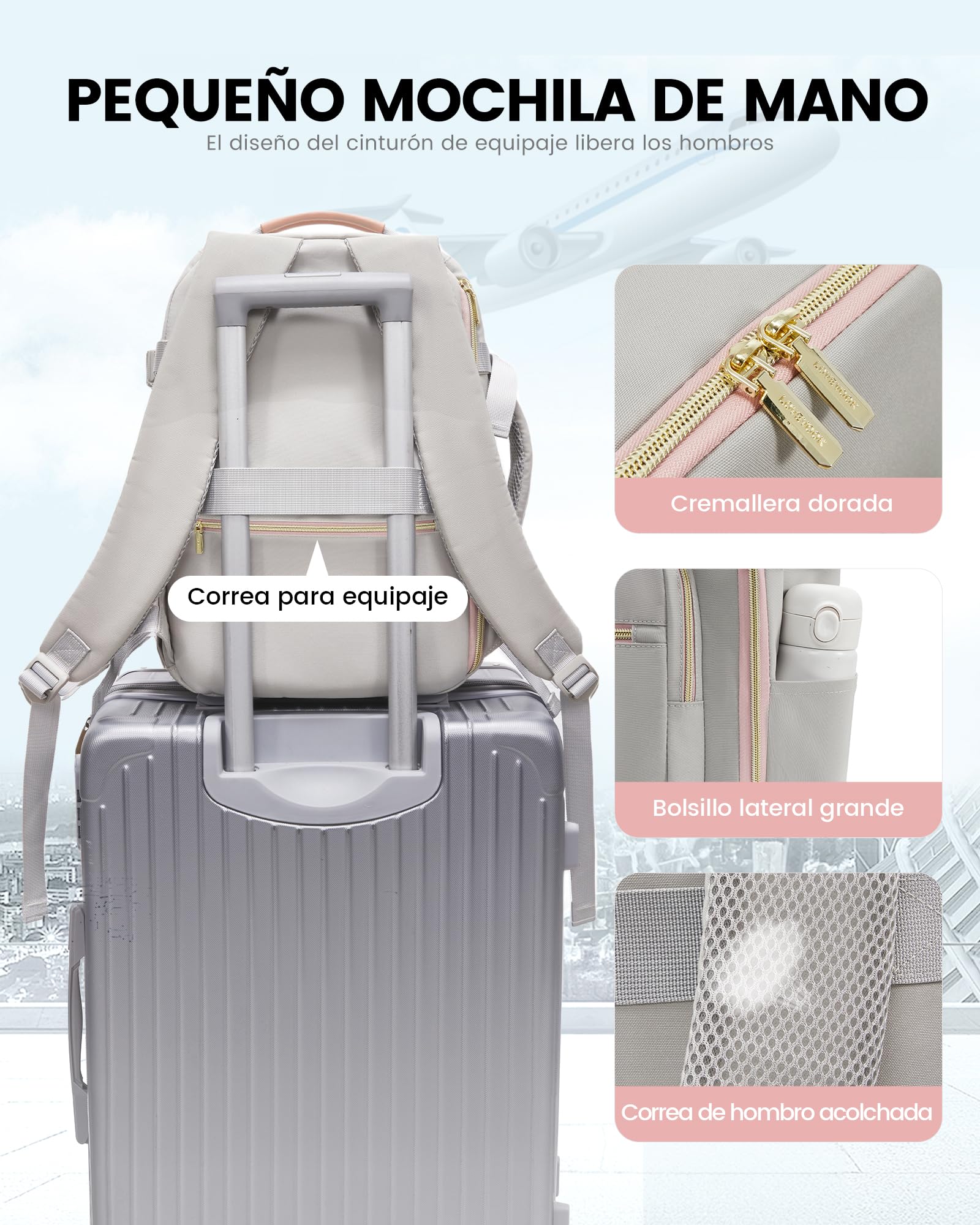 LOVEVOOK Mochila Viaje Cabina Avion 45x36x20cm, EasyJet Cabin Bag Mochilas Maletas de Viaje, Impermeable Bolsa Travel Backpack Mochila Viagem Equipaje de Mano