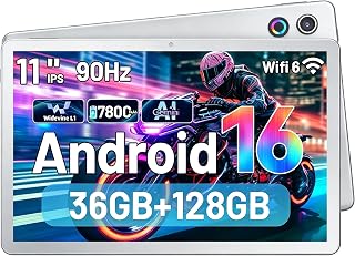 Jeazans Tablet,11" Android Tablet with Octa-core Processor 36GB RAM 128GB ROM HD IPS Touchscreen 8H Battery, Wi-Fi 6, BT 5.4, Dual Camera, Android 16 Tablets 2026,Silver
