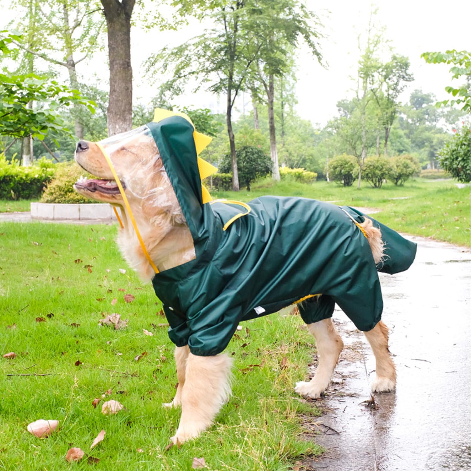 Large Dog Raincoat, Full Coverage Dog Rain Coat Hoodie, Animal Shape Waterproof Rainwear Jacket for Medium Large Dogs_3XL(Dinosaur) - Image 4