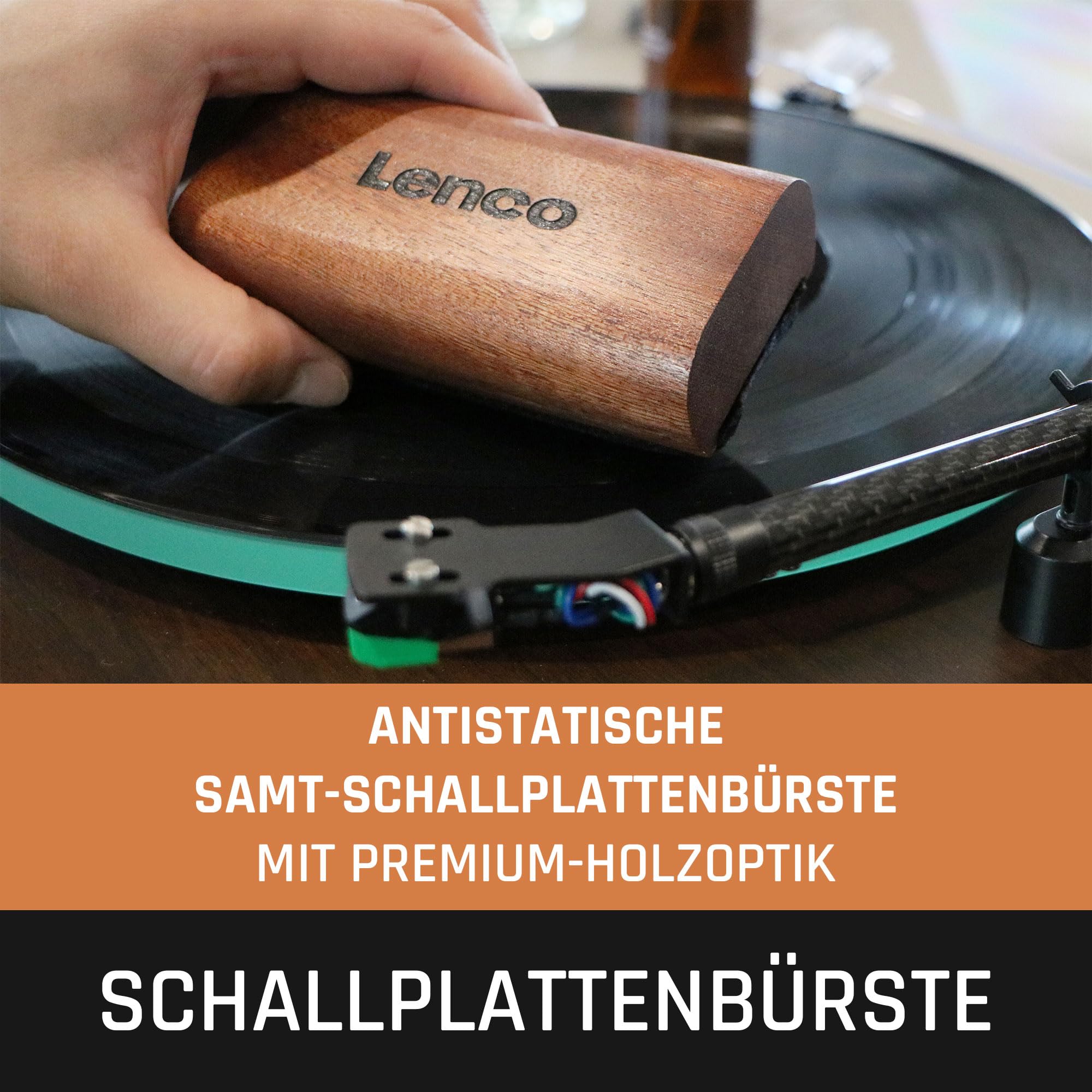 Lenco TTA-6IN1-6-in-1 Plattenspieler-Zubehörset - Deluxe-Set für Schallplattenreinigung - Hochwertiges Holz