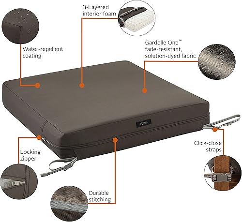 Miniatura 271 de Classic Accessories Ravenna - Cojín cuadrado para patio de 25 x 25 x 5 pulgadas, resistente al agua, con funda, para sillón de descanso, hongo