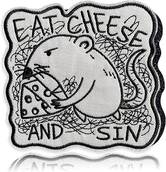 Eat Cheese and Sin Morale Patch Funny Cartoon Rat 3" Embroidered Patch with Hook & Loop for Backpacks, Hats, Bags, Dog Harness, Vests, Patch Wall