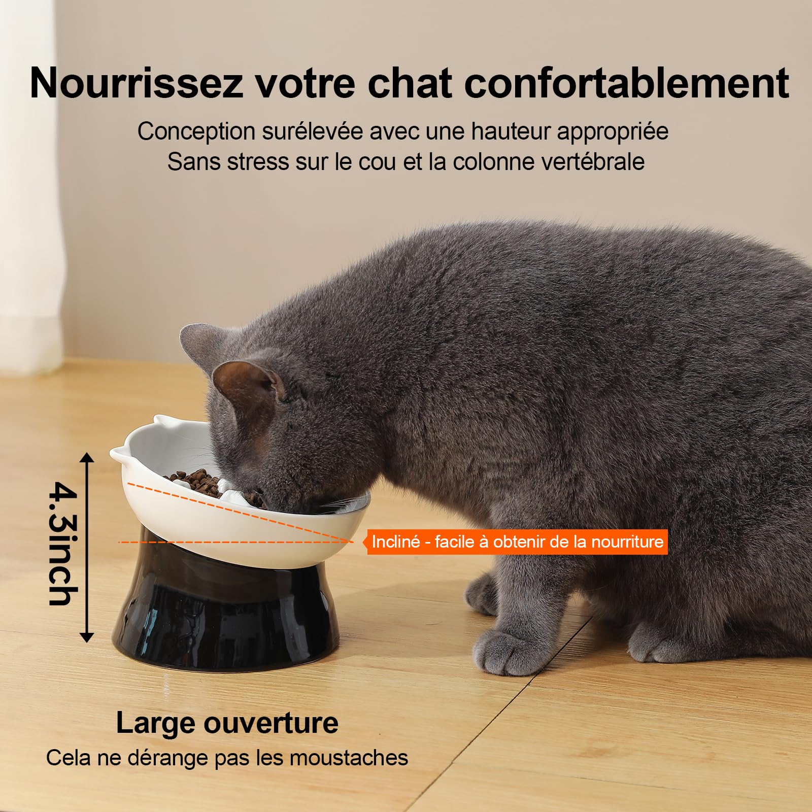 Gamelle Anti-glouton surélevée pour Chat en céramique - Bol Labyrinthe incliné pour Alimentation Lente et Anti-vomissement - Noir et Blanc