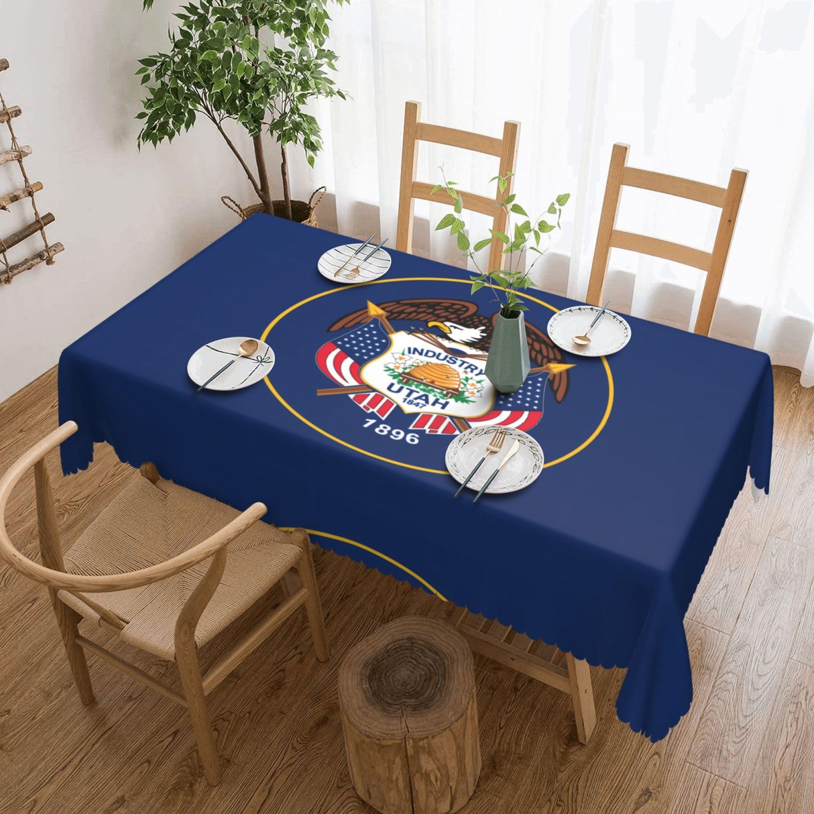 QAZWZML Utah Flag Printed tablecloth, made of thick polyester with lace trim, suitable for dining rooms, picnics, and weddings