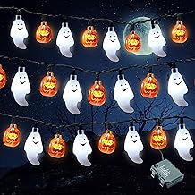 JOYIN Halloween String Lights Decorations, 19.7FT 30 LED Battery Operated Ghost Pumpkin 3D String Light with 8 Lighting Modes for Home Indoor Outdoor Halloween Party Decor(Orange/White Color)