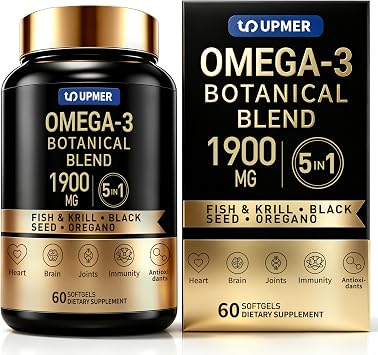 Omega 3 5-in-1 with Krill, Black Seed Oil & Oregano,1900 mg per Serving with EPA, DHA, CoQ10, Astaxanthin, Vitamins D3 & E | Heart, Brain & Joint Support | 60 Softgels