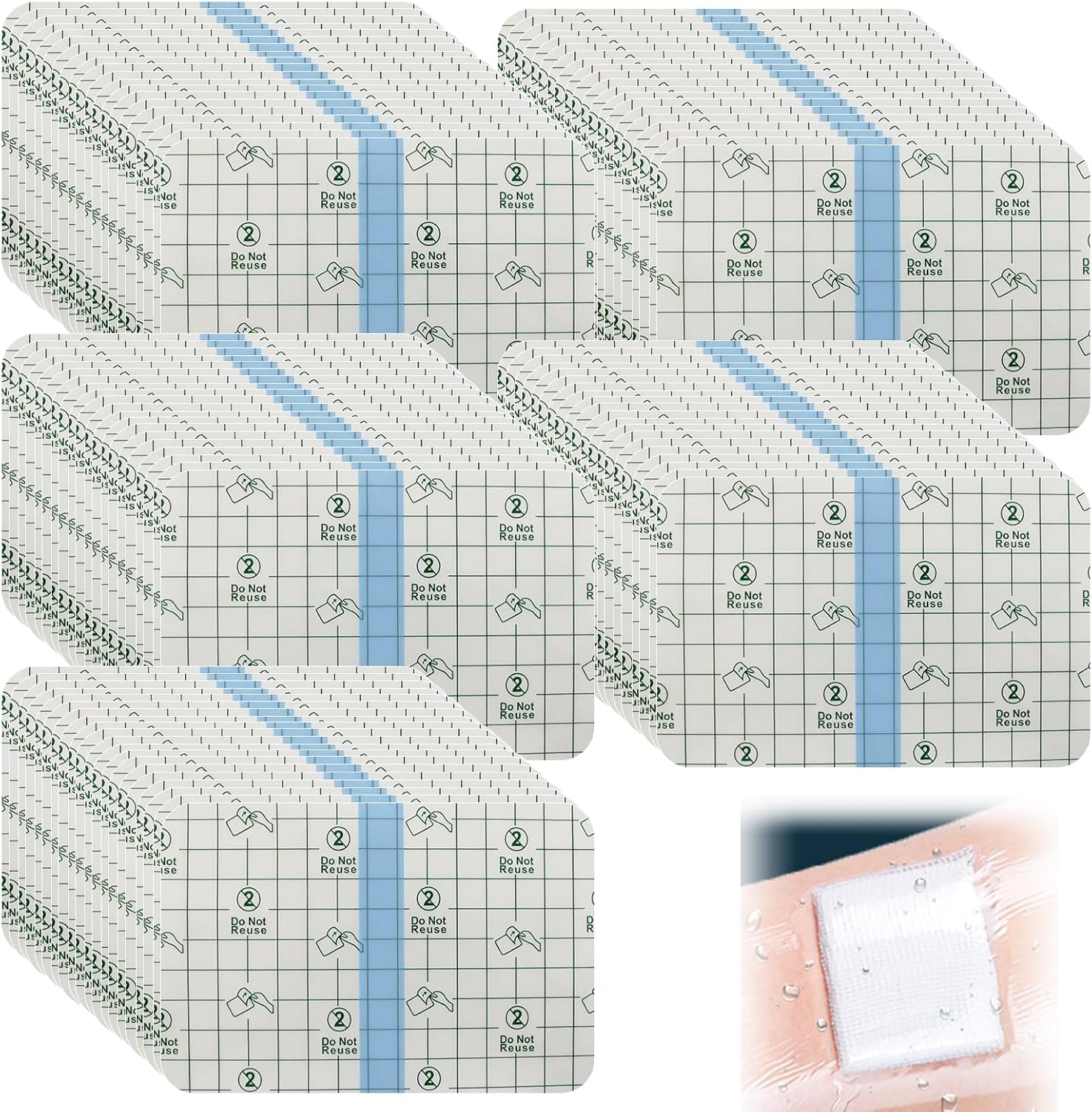 100 Pcs Transparent Stretch Adhesive Bandages, 12x9 cm Clear Waterproof