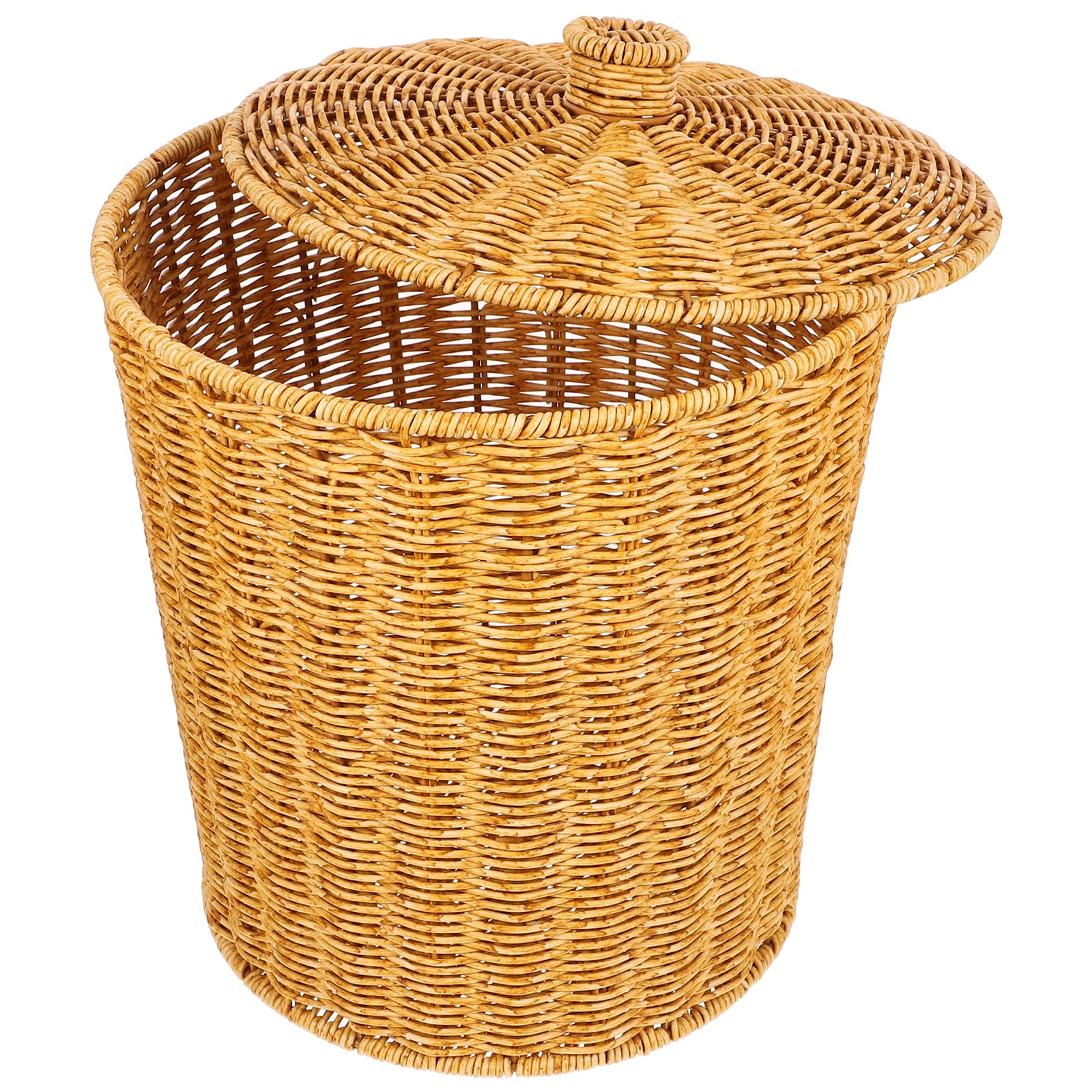 Alipis Pattumiera Con Coperchio Cestino Portaoggetti Rustico Intrecciato in Finto Rattan Cestino Di Articoli Vari Per Camera Da Letto Soggiorno Lavanderia Ufficio 33.00X28.00X28.00Cm