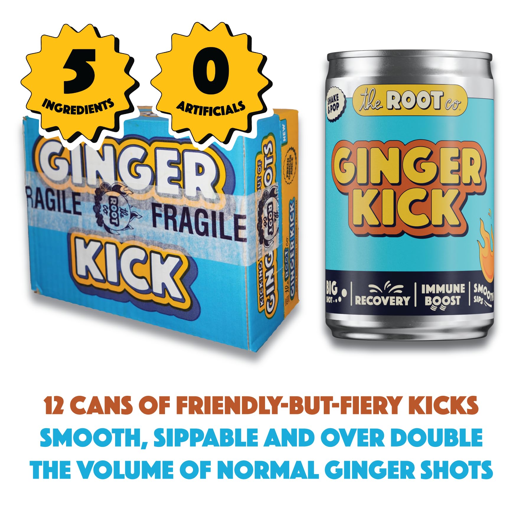 The Root Co - Ginger Kick - 12 x 140 ml pikantny wschodnioafrykański korzeń imbiru zdrowy napój - naturalny, tłoczony na zimno i pochmurny