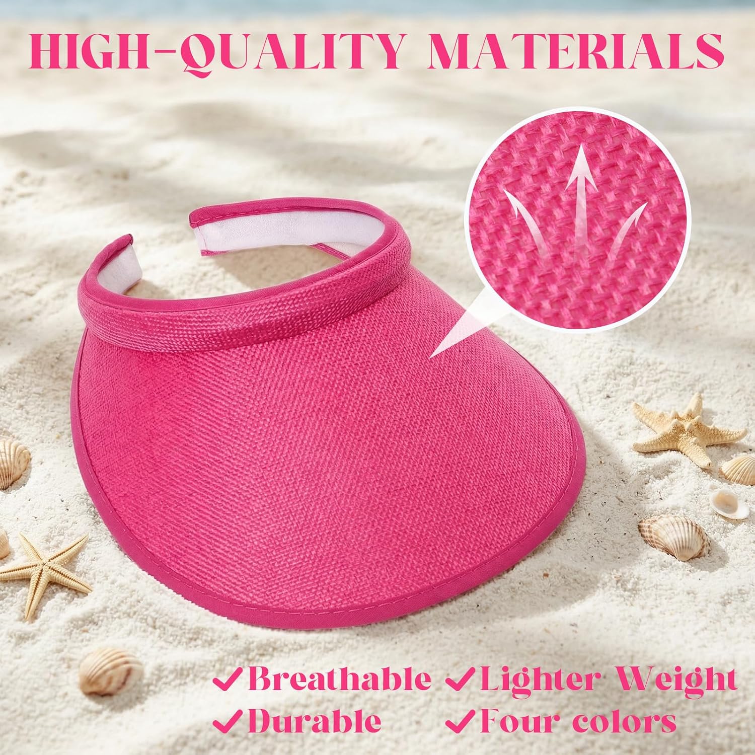 4 Pack Sun Visor Hats for Women, Wide Brimed Clip On Visor for MAdjustable Headband for Sports, Golf, Tennis, Beach