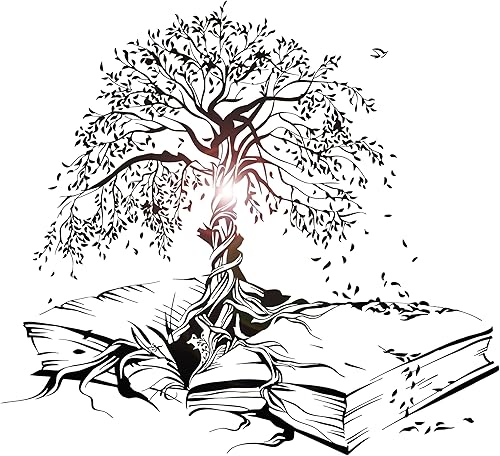 Calcomanía de vinilo para pared, diseño de árbol, hojas, biblioteca, conocimiento, lectura, decoración grande (ig5200) (S 13.5 x 15 pulgadas, negro)