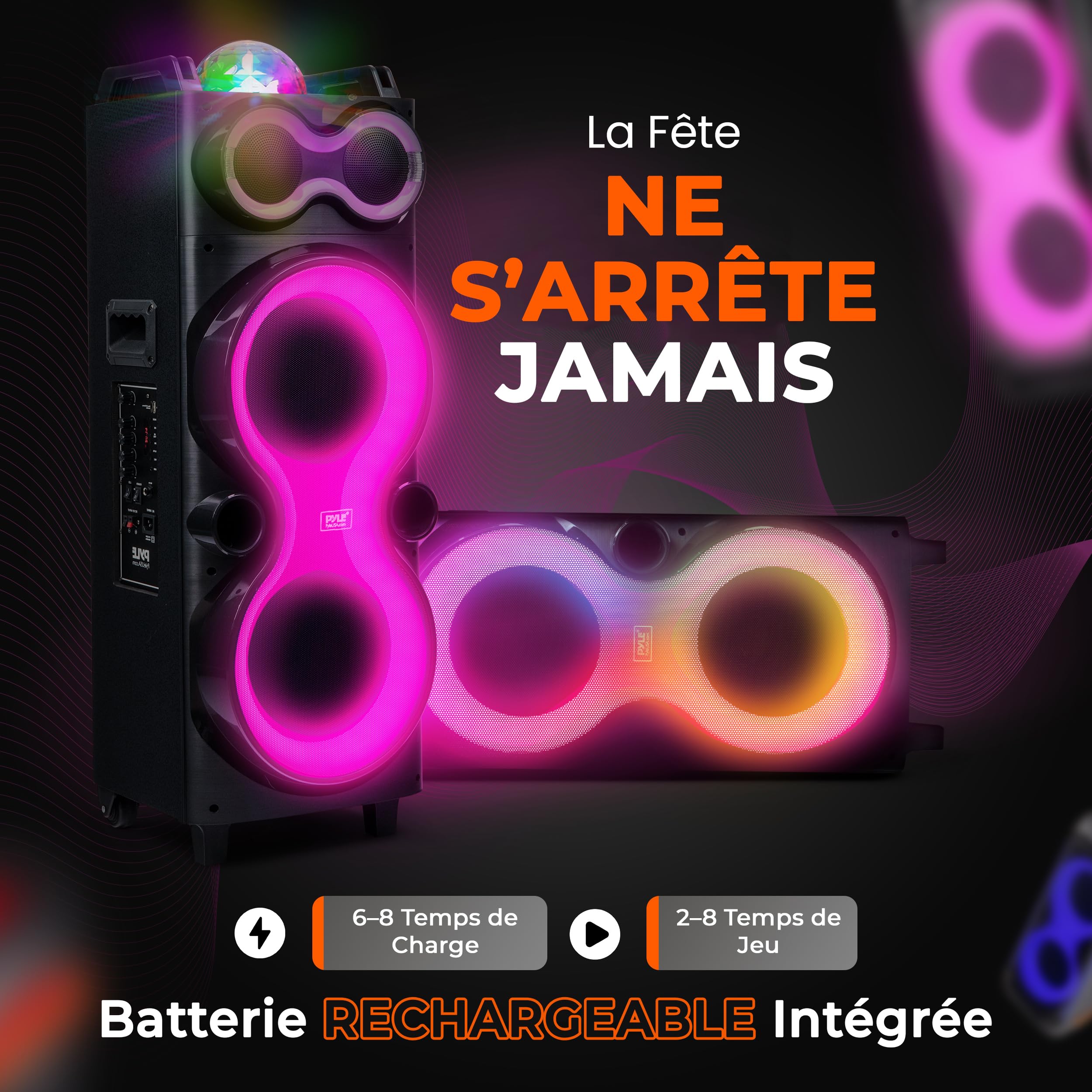 Pyle Enceinte Bluetooth Karaoké 240 W, Sono Portable, Double Haut-Parleur, Enceinte Bluetooth Puissante avec Micro sans Fil USB/SD/AUX/FM, Éclairage LED, Fêtes Extérieures et Intérieures