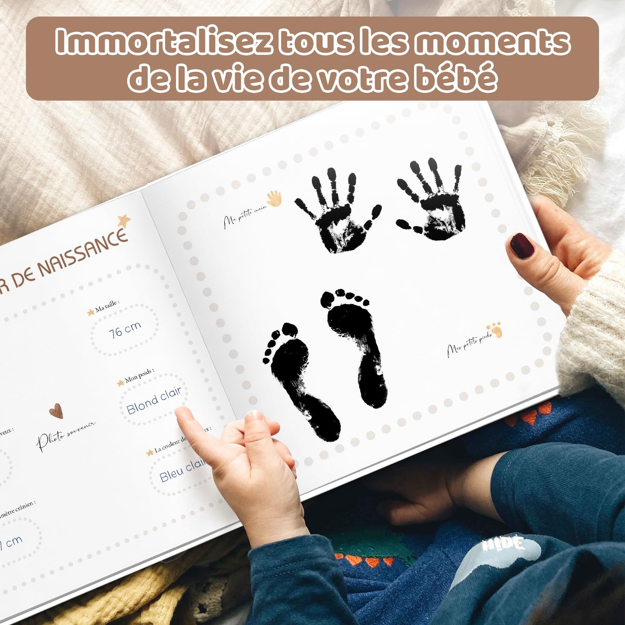 Hyggartn Livre de Naissance et Album Photo Bébé 84 Pages avec Autocollants - Journal à Remplir Photos et Textes, Cadeau Baptême Fille Garçon Fête Prénatale (Motif arc-en-ciel) - 4
