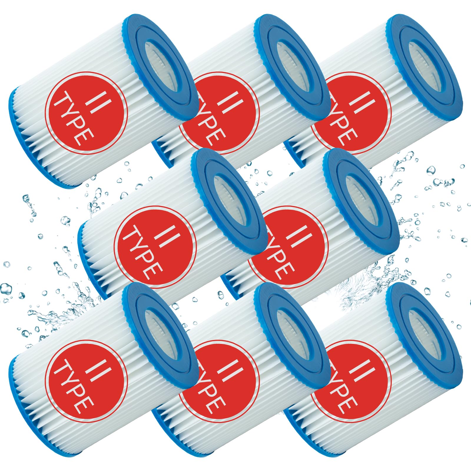 2/4 Stück Type ii Pool Filter Cartridge,Pool Filterkartuschen für BW Filter Type ii,geeignet für BW 58094 Filterkartusche für Pool,für BW Swimming Pool 530/800 gal/h Filter. (8 Pcs)