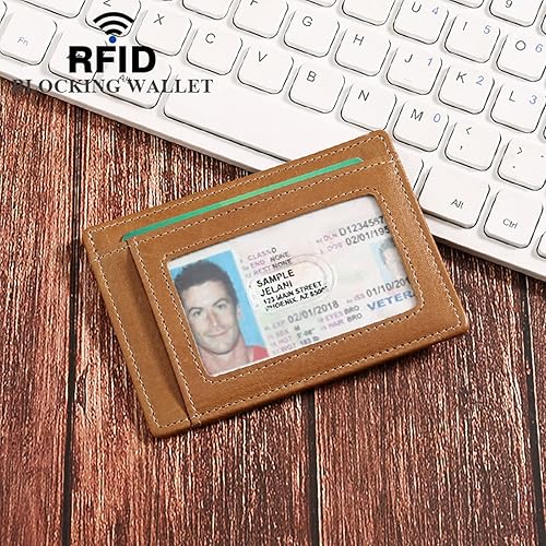 Miniatura 5 de Men'S And Women'S Minimalist Ultra-Thin Wallets Rfid Front Pocket Leather Card Holder Wallet Fashion Bank Card Coin Purse Case With Id Window Simple